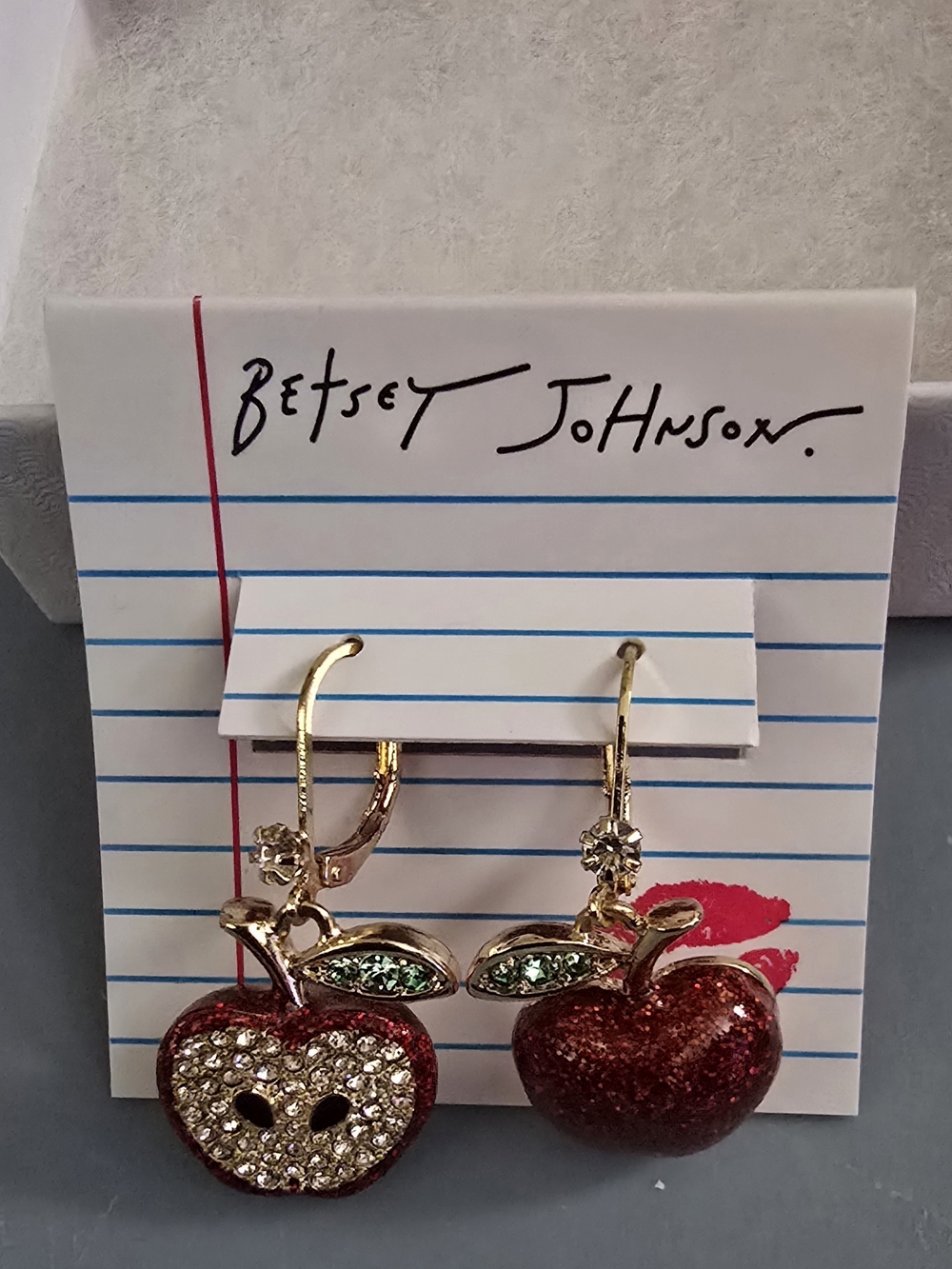 Betsey Johnson Red Crystal Apple Drop Earrings